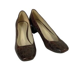 Naturalizer N5 Comfort Wanda Brown Croc Embossed Faux Leather Square Toe Pump 7M